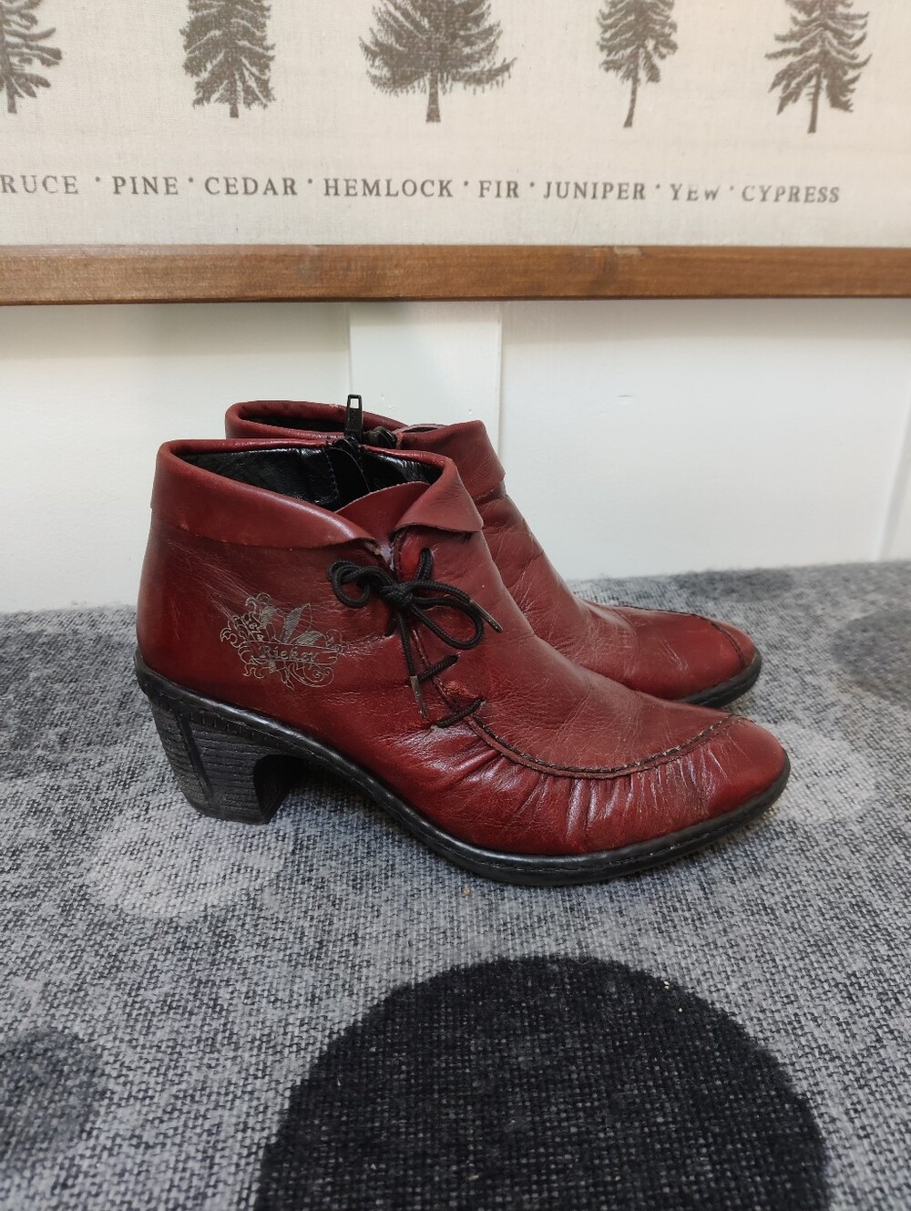Rieker Red Leather Ankle Boots - Lace-Up & Zip - Size 37